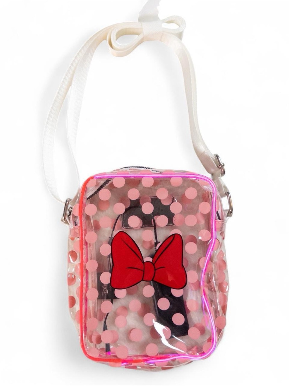 Disney Minnie Mouse Light-Up Clear Crossbody Bag – Pink Polka Dot Bow – NWOT